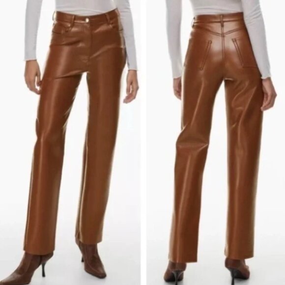 Wilfred The Melina Vegan Camel Brown Leather Straight Leg Pants - Picture 1 of 3